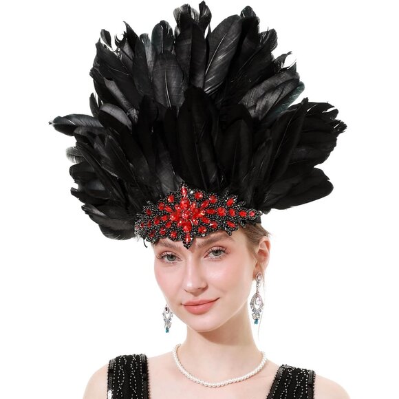 Accessories - Women's Feather Headpiece Handmade Rhinestones Headband for Costume
